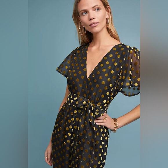 Anthropologie ASTR THE LABEL Metallic Polka Dot Wide Leg Jumpsuit V Neck Size S - Picture 15 of 15